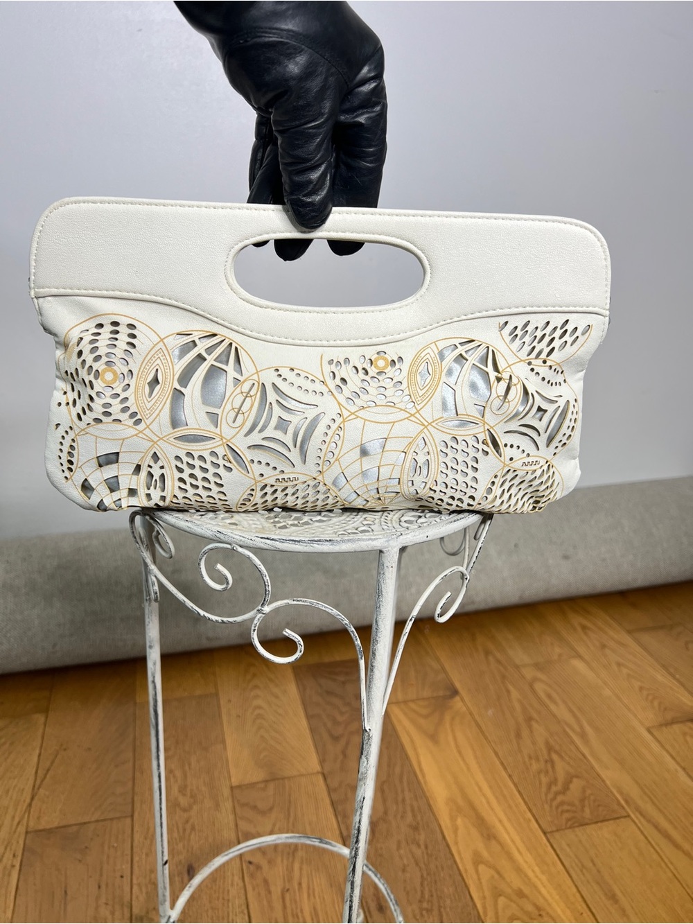 Vintage, White Cutout Laser-Detail Women's Handbag